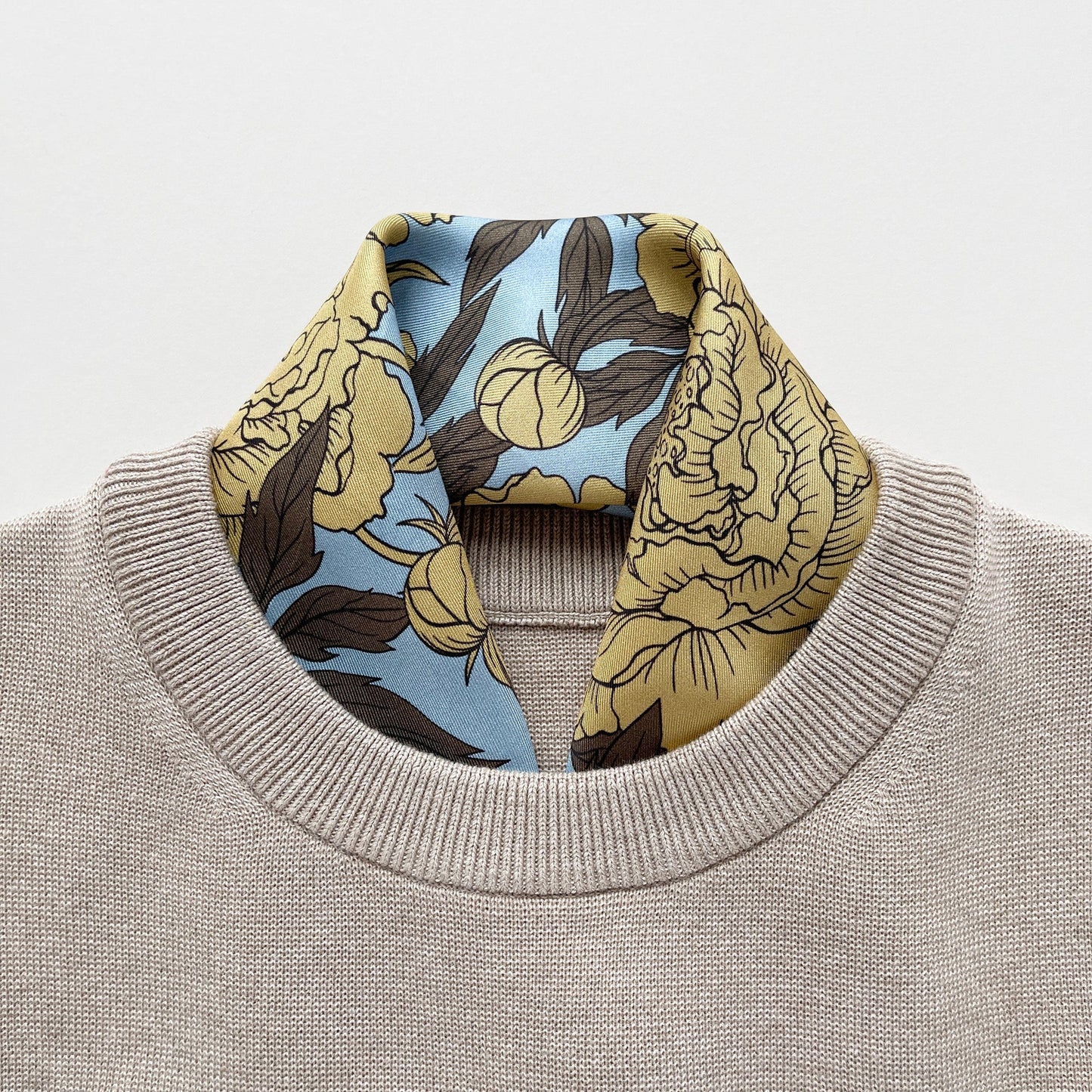 Peony Bloom Silk Scarf, 65cm Hand-Rolled Bandana Scarf