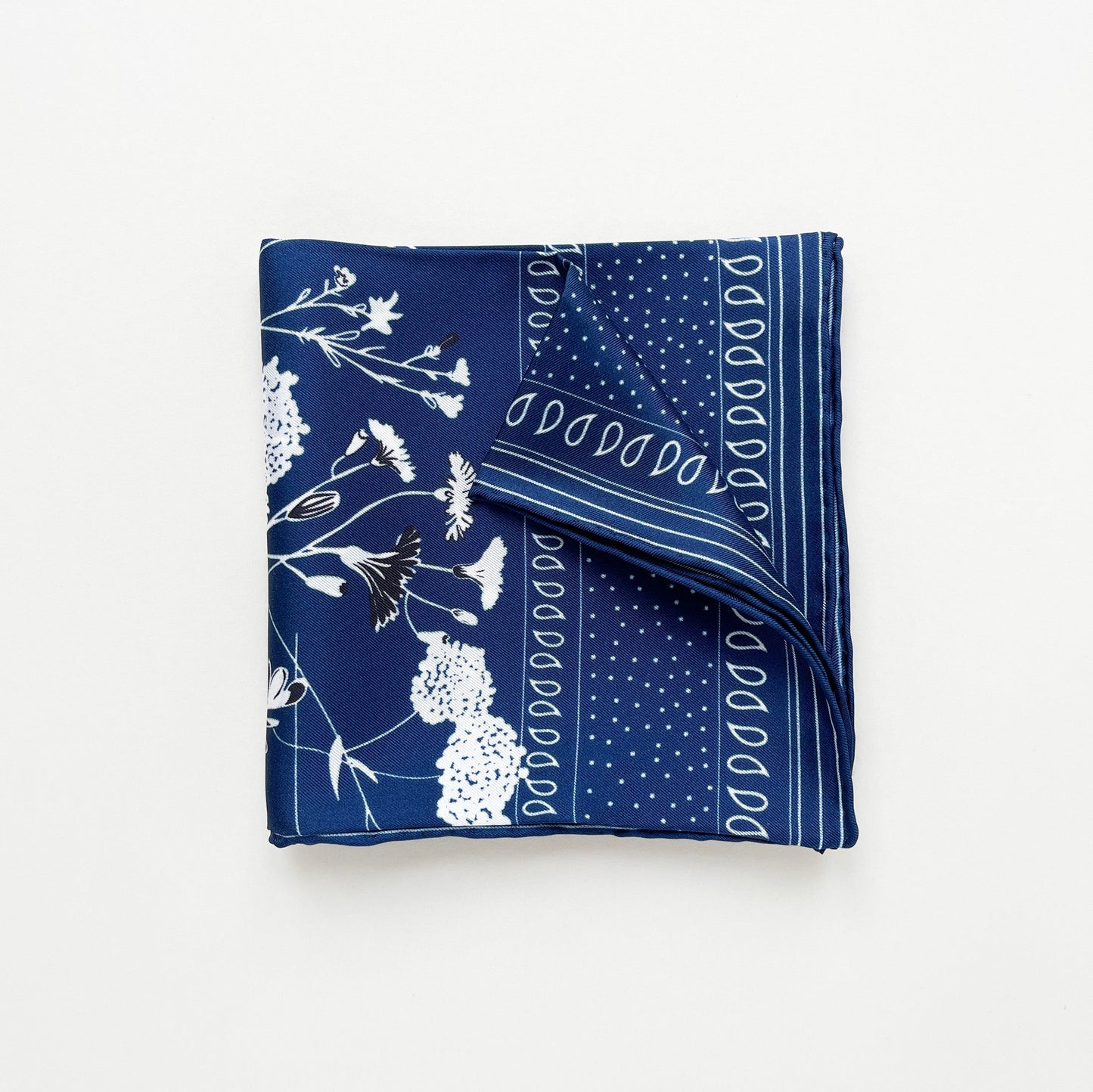 Blue Kyoto Bloom Silk Scarf, Men's 65cm Neckerchief