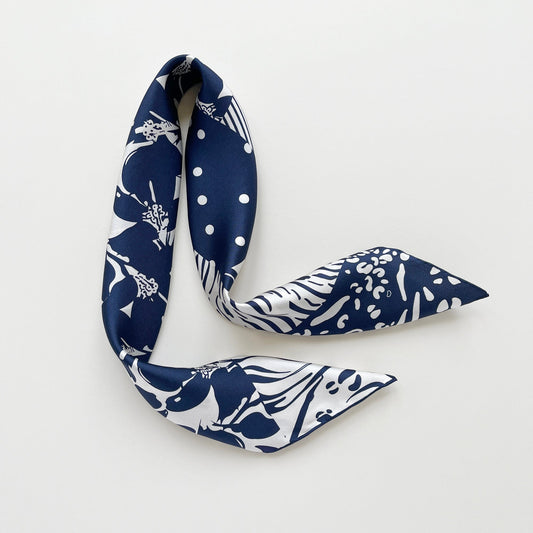 Women's 65cm Navy Patchwork Print Silk Square Scarf Bandana