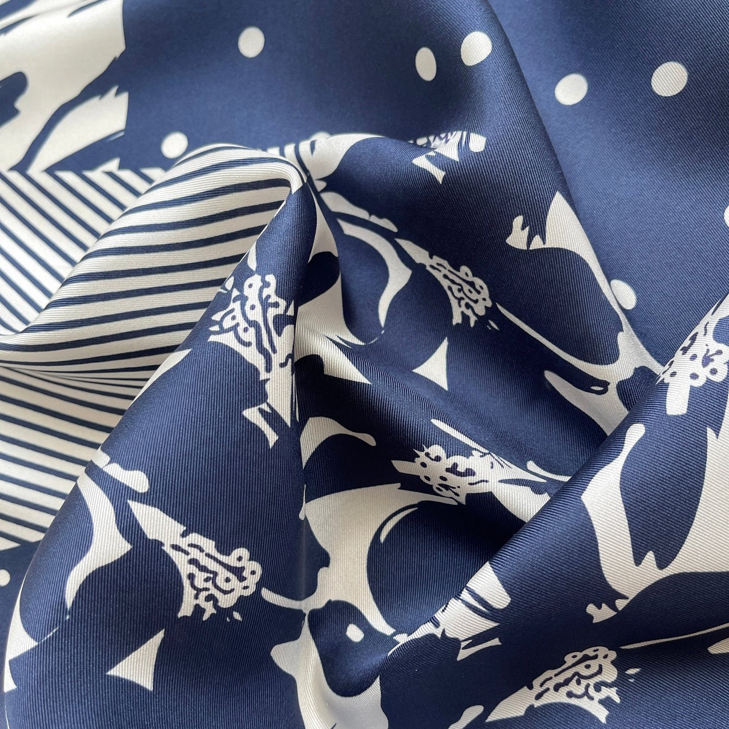 Women's 65cm Navy Patchwork Print Silk Square Scarf Bandana