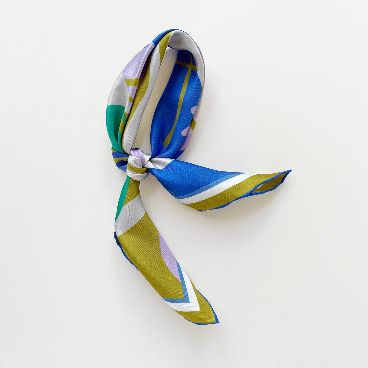 Blue Abstract Lotus Silk Square Scarf, 65cm Double-Sided Print Unisex Bandana Scarf with Hand-rolled Edges