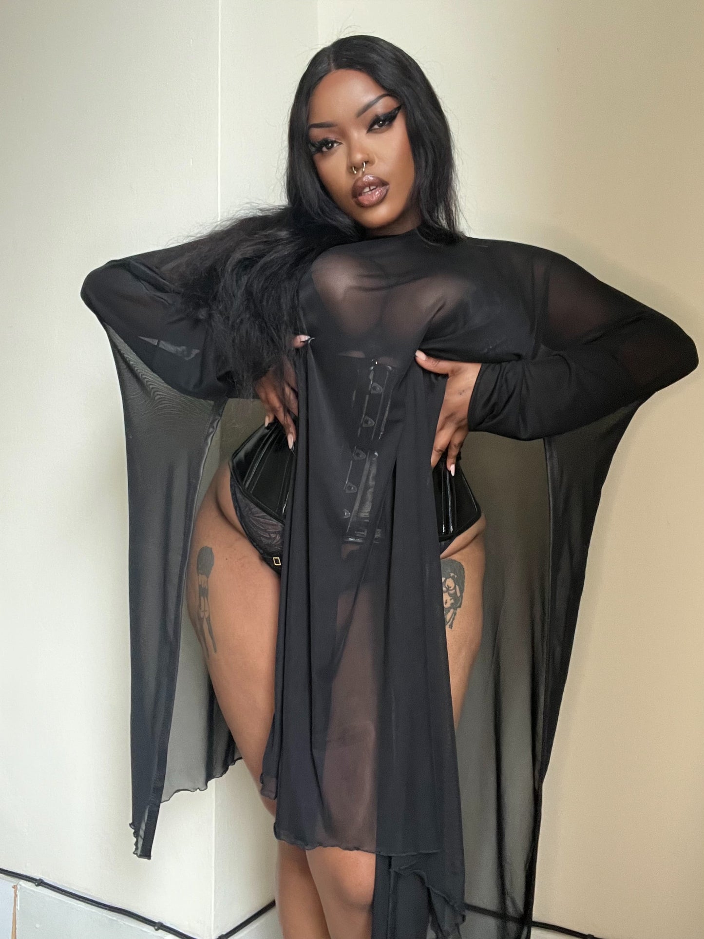 Necessary Evil Anahita Sheer Gothic Black Mesh Layer Dress