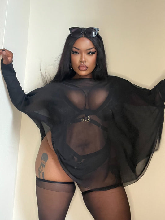 Necessary Evil Circe Flowing Mesh Top in Black, Plus Sizes