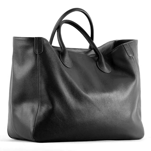 Vireous Genuine Cowhide Leather Oversize Tote Bag