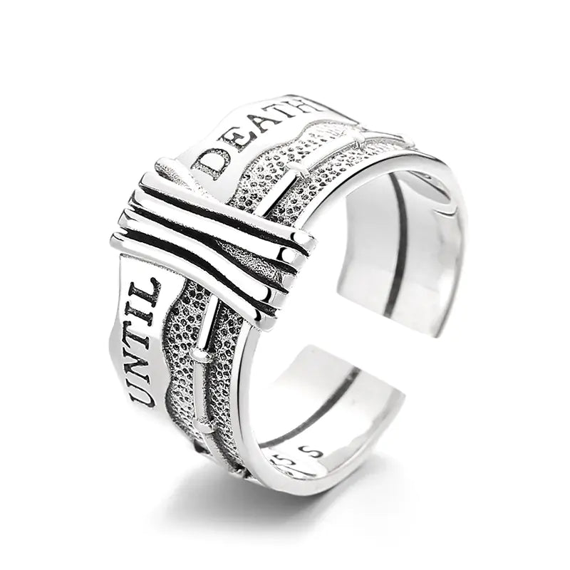 925 Sterling Silver Vintage 'Until Death' Motif Open Ring
