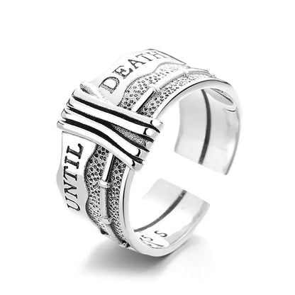 925 Sterling Silver Vintage 'Until Death' Motif Open Ring
