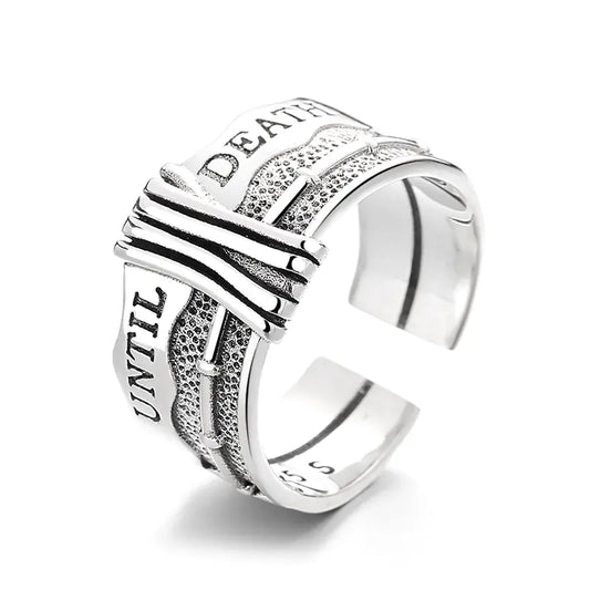 925 Sterling Silver Vintage 'Until Death' Motif Open Ring