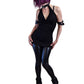 Necessary Evil Aphrodite Plunge Cowl-Neck Top with Faux Leather Detail