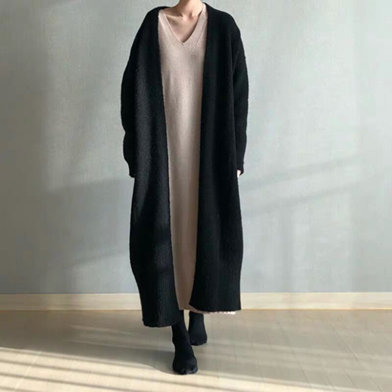 Vireous Women's Chic Simple Buckle-Free Long Knitted Cardigan Coat