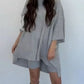 Vireous Women's Baggy Casual Top and Shorts Set