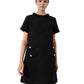 Vireous Elegant Round Neck Short Sleeve Button Tie Dress