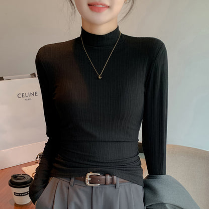 Half Turtleneck Fine Rib-Knit Casual Women's Top