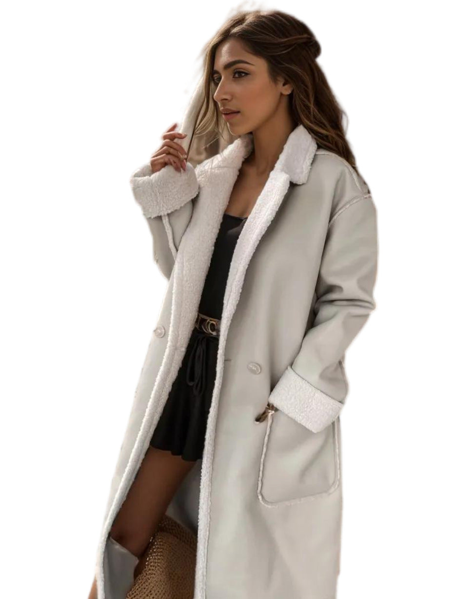 Vireous Casual Thickened Leather Wool Lined Women's Coat