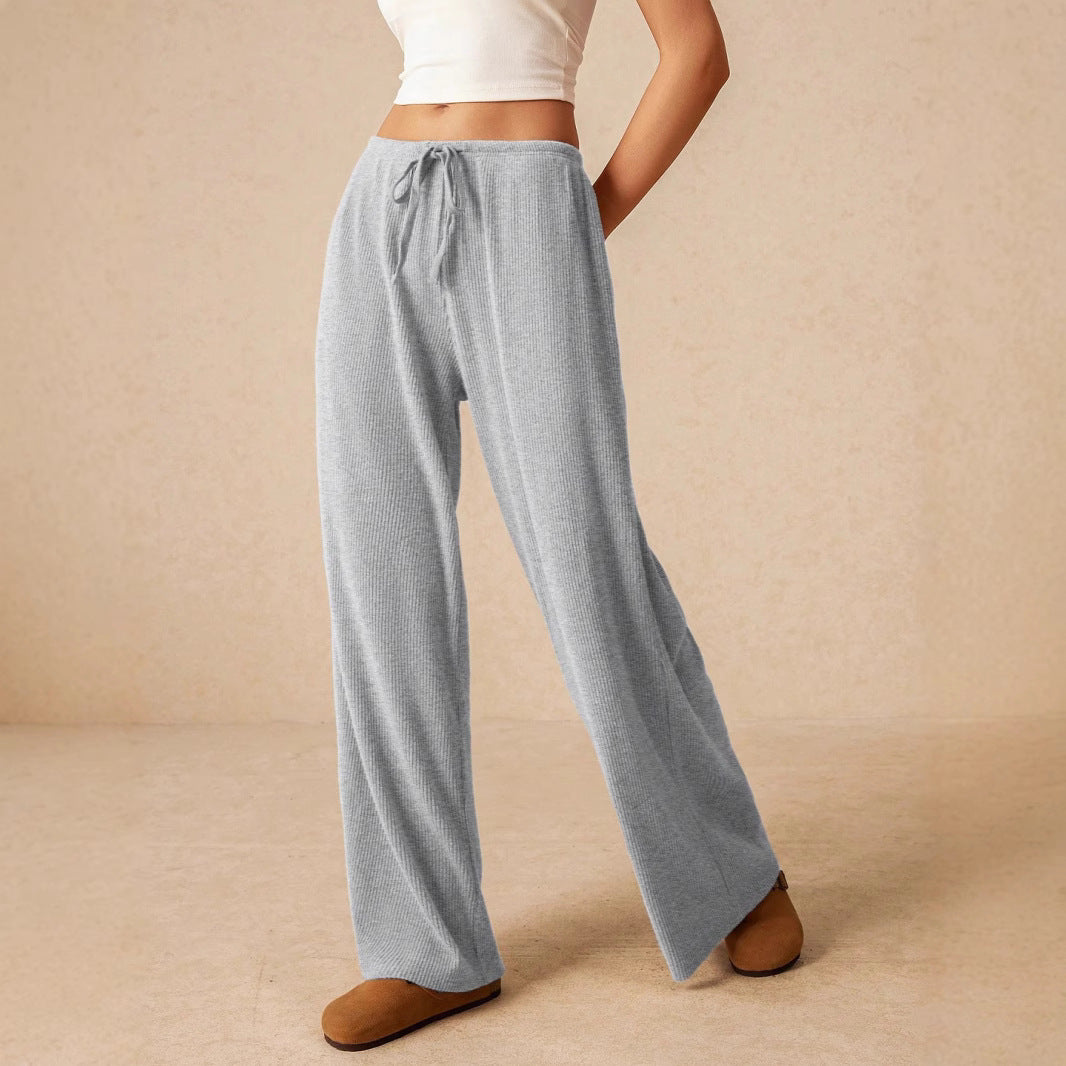 Women's Casual Classic Lace-Up Straight Wide-Leg Pants