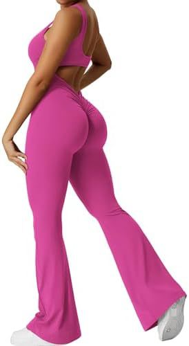 Women's Sleeveless Flare Jumpsuit, Fitness Yoga Suit