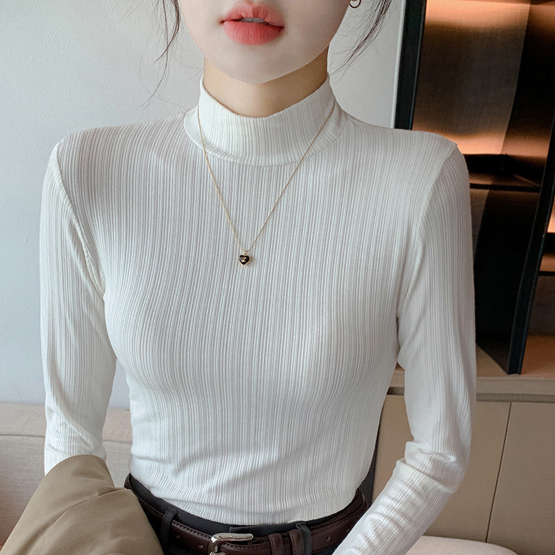 Half Turtleneck Fine Rib-Knit Casual Women's Top
