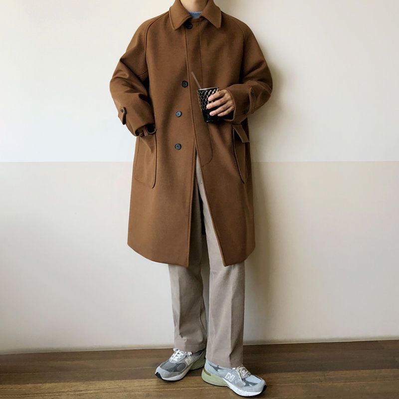 Vireous British Style Men's Woollen Trench Coat