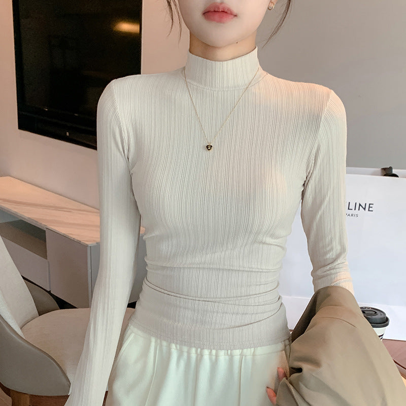 Half Turtleneck Fine Rib-Knit Casual Women's Top