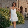 V-Neck Strap Feather Stitching Party Dress, Multi Colours