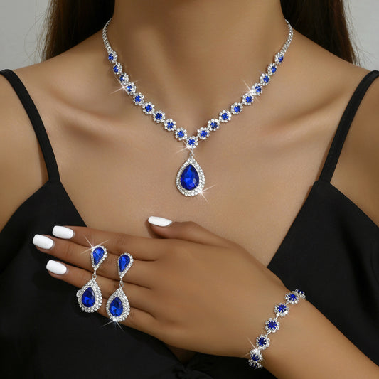 Bridal Jewellery Set, Necklace Earrings Bracelet Three-Piece