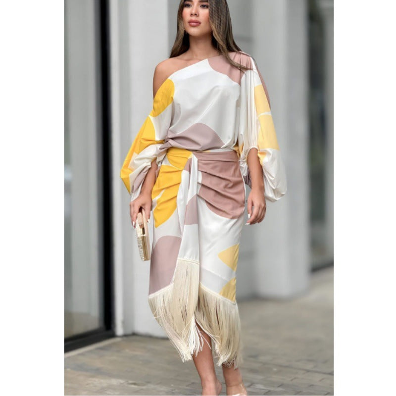 Vireous Two-Piece Wrap Dress With Tassel Hem