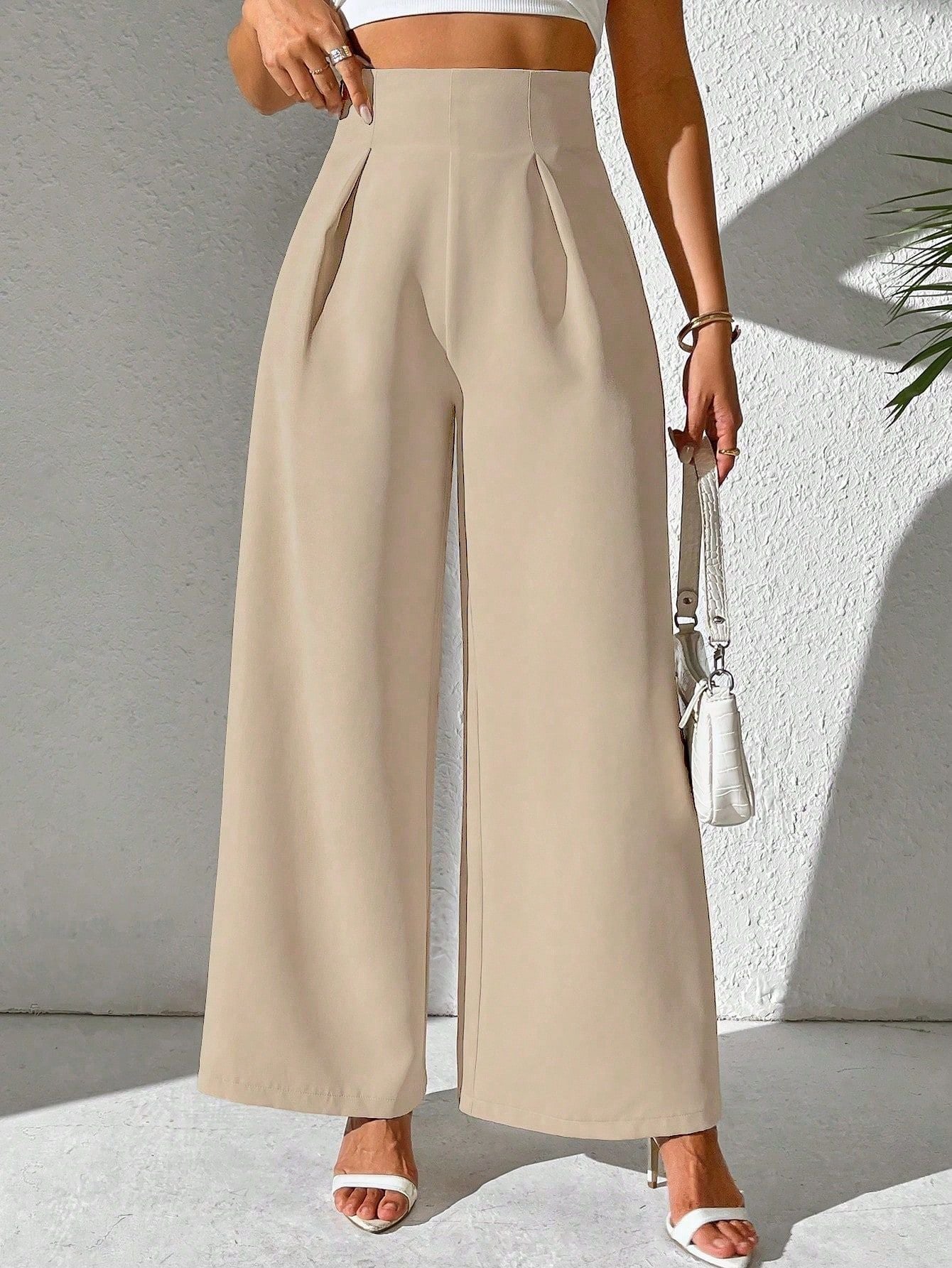 Vireous Women's High Waist Drooping Wide-Leg Business Trousers