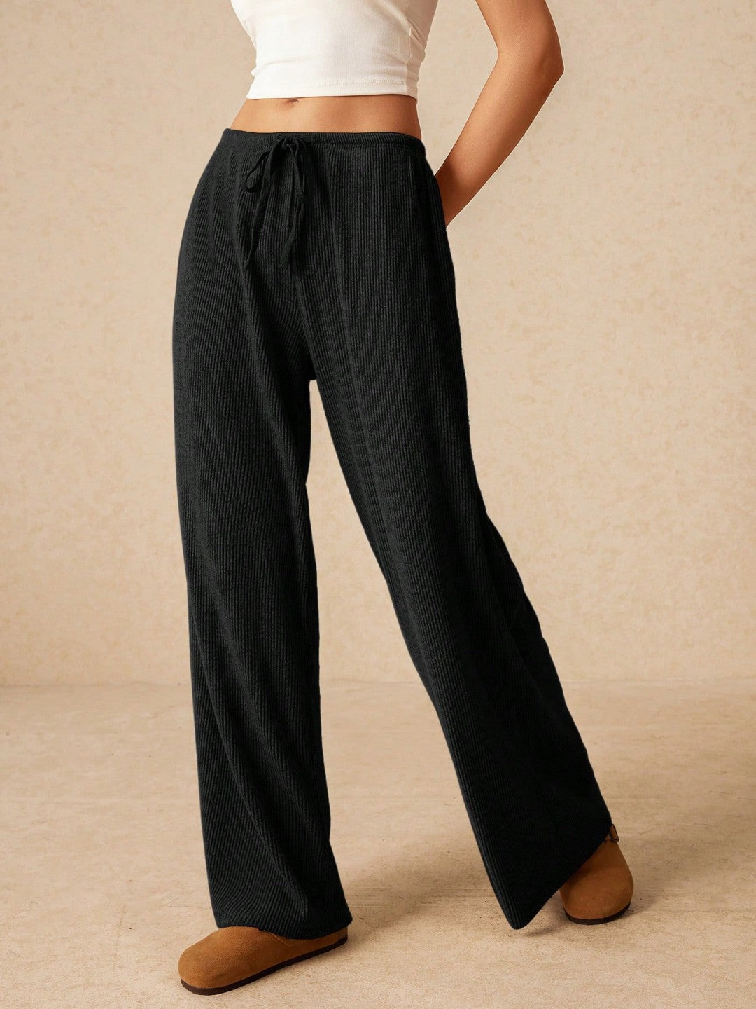 Women's Casual Classic Lace-Up Straight Wide-Leg Pants