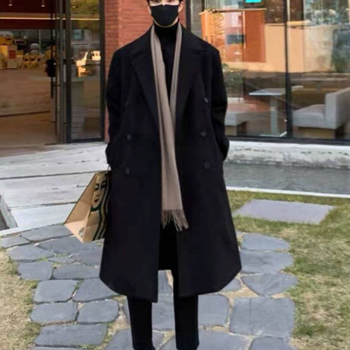 Retro Winter Woollen Men's Over-the-Knee Thickened Coat
