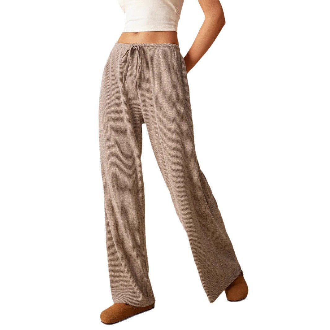 Women's Casual Classic Lace-Up Straight Wide-Leg Pants