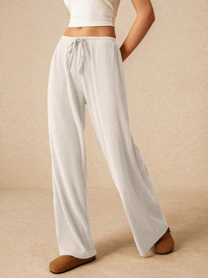 Women's Casual Classic Lace-Up Straight Wide-Leg Pants