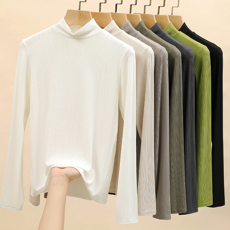 Half Turtleneck Fine Rib-Knit Casual Women's Top