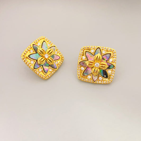 French Fashion Inlaid Colour Shell Stud Earrings