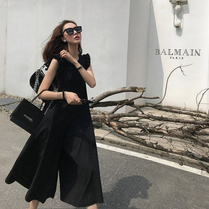 Women's Ruche Sleeve Loose Cool Wide-Leg Pants Suit