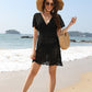 Vireous Deep-V Beach Dress, Hollow Out Cotton Weave