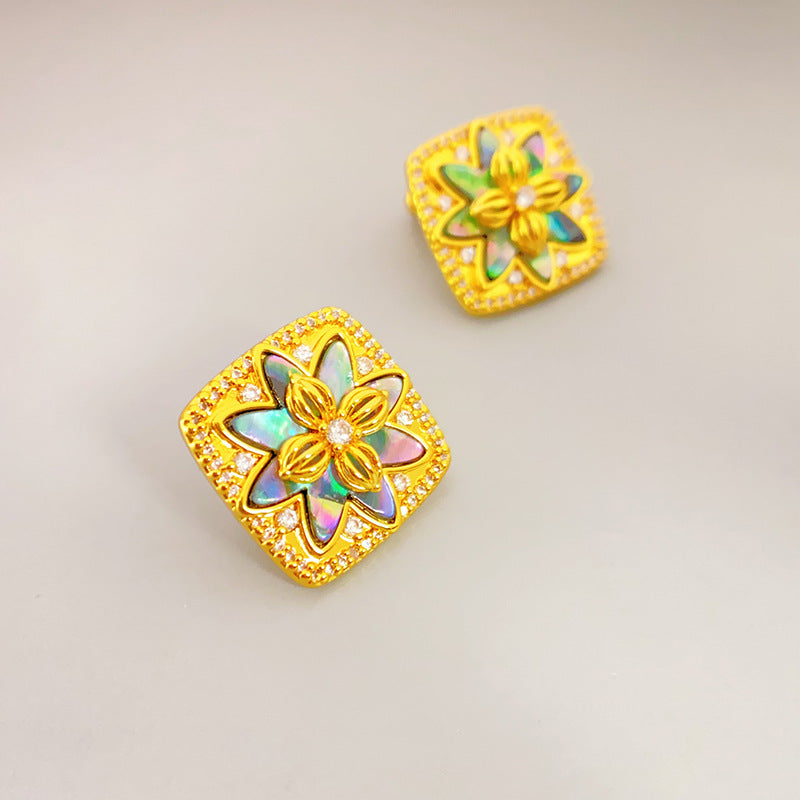 French Fashion Inlaid Colour Shell Stud Earrings