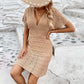 Vireous Deep-V Beach Dress, Hollow Out Cotton Weave