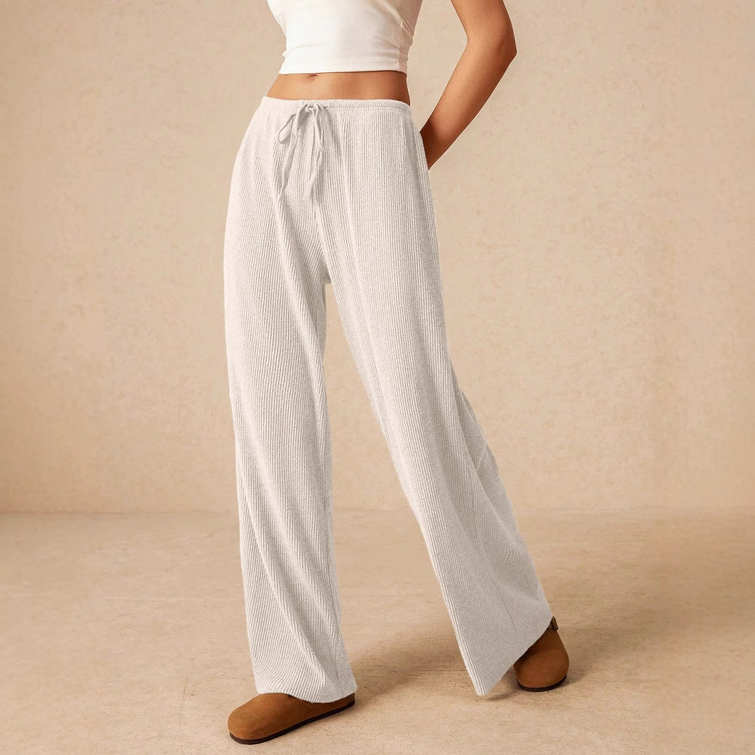 Women's Casual Classic Lace-Up Straight Wide-Leg Pants