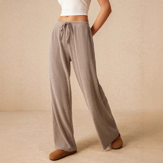 Women's Casual Classic Lace-Up Straight Wide-Leg Pants