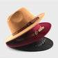 Women's Metal-Buckle Belt Simple Big Brim Jazz Hat, Cowboy Hat