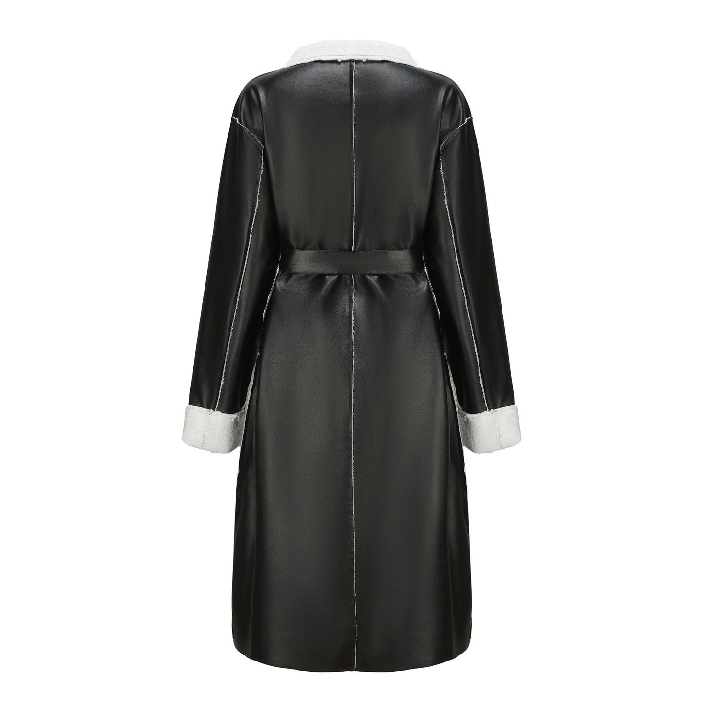 Vireous Casual Thickened Leather Wool Lined Women's Coat