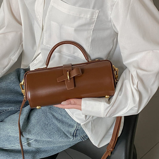 Vireous First Layer Cowhide Underarm Single-Shoulder Cylinder Messenger Bag