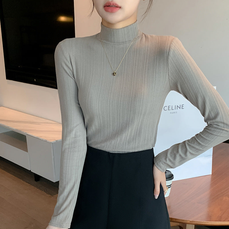 Half Turtleneck Fine Rib-Knit Casual Women's Top