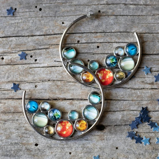 Retro Hoop Earrings, Women's Pendant Multicolour Gemstones