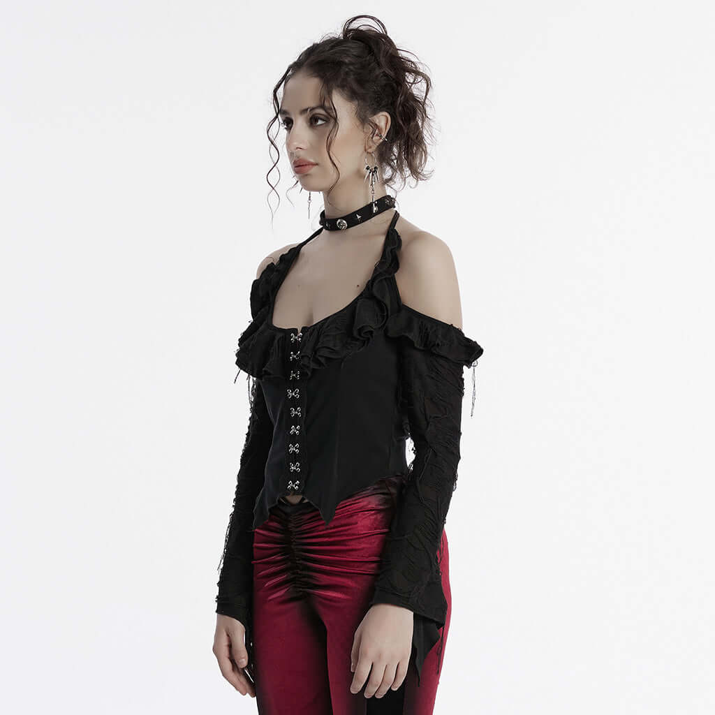 Punk Rave Clarabelle Wenchy Halter Neck Distressed-Look Top