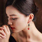 Renaissance-Style Long Pendant Gold-Plated Agate Earrings