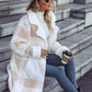 Vireous Single-Breasted Plush Beige & White Women's Long Coat