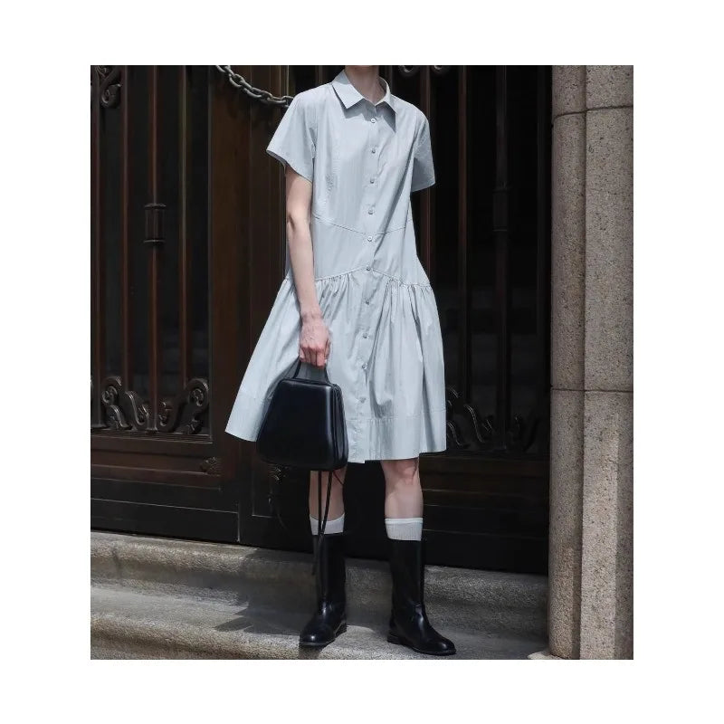 Elegant Preppy Dress, Summer Slim-Fit Shirt Dress