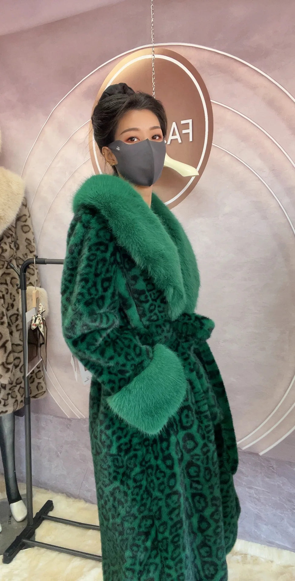 Women's Luxury Faux Mink Fur Coat with Contrast Collar, Multi Colours