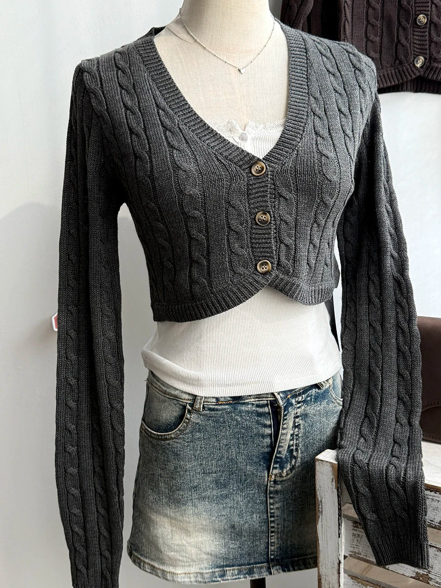 Vireous Cable-Knit Cropped Sweater, Multicolours