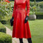 Vireous Red PU Leather Belted Women's Maxi Dress